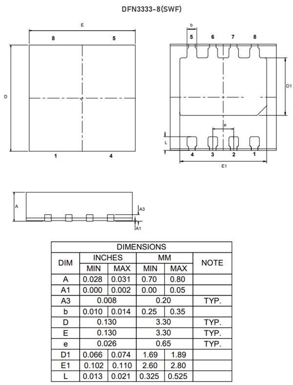 Mechanical Drawing - Micro Commercial Components (MCC) MCGWF085P10 Power MOSFET